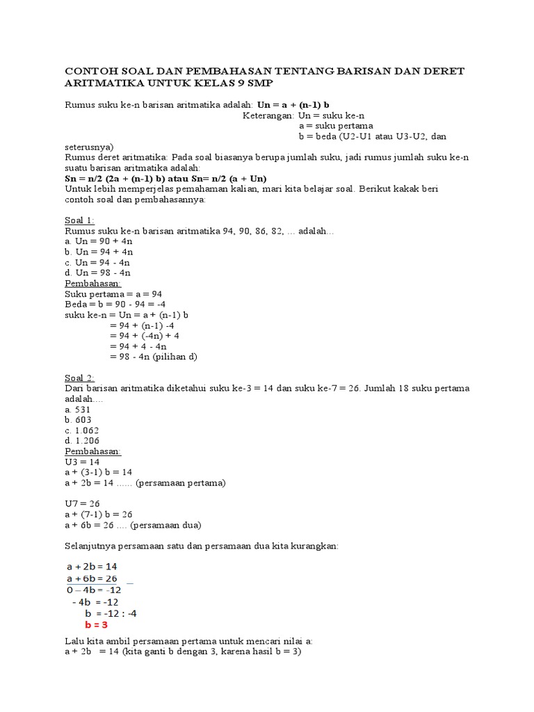 Contoh Soal Dan Pembahasan Tentang Barisan Dan Deret Aritmatika