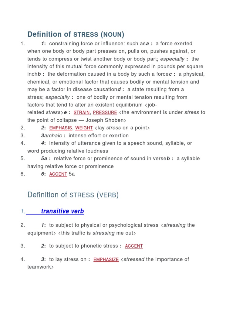 Definition Of: Stress Noun | Download Free PDF | Stress (Linguistics ...