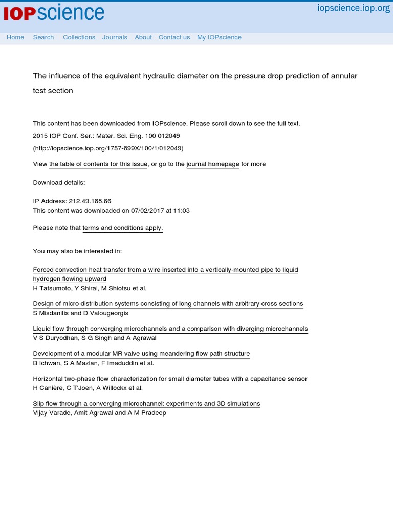 Hydraulic Diameter Impact on Pressure Drop | PDF | Reynolds Number ...