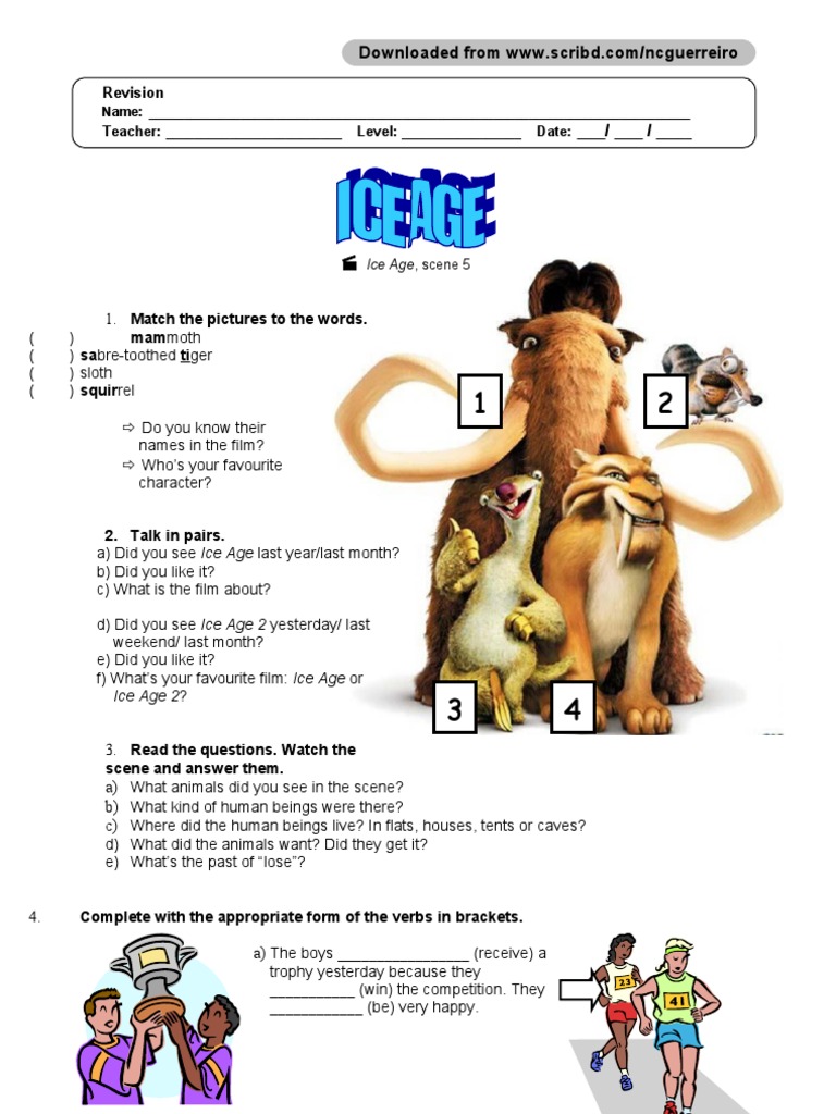 Ice Age Scene 5 Activity Worksheet | PDF | Games & Activities ...