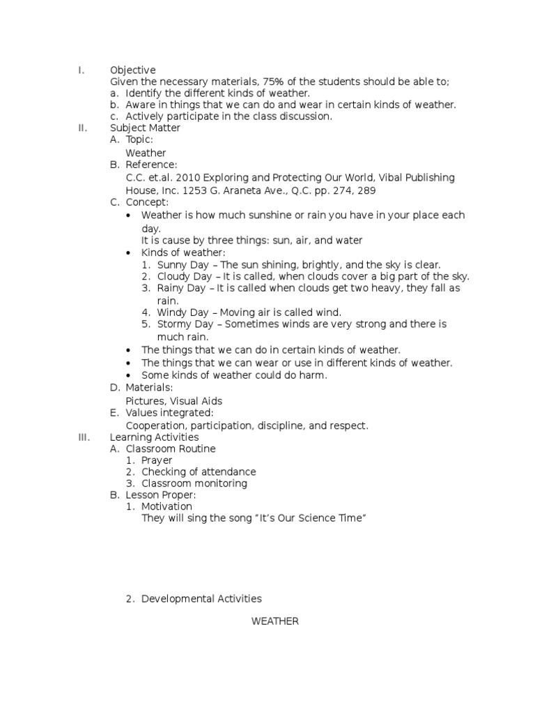 Semi Detailed Lesson Plan | PDF | Weather | Lesson Plan