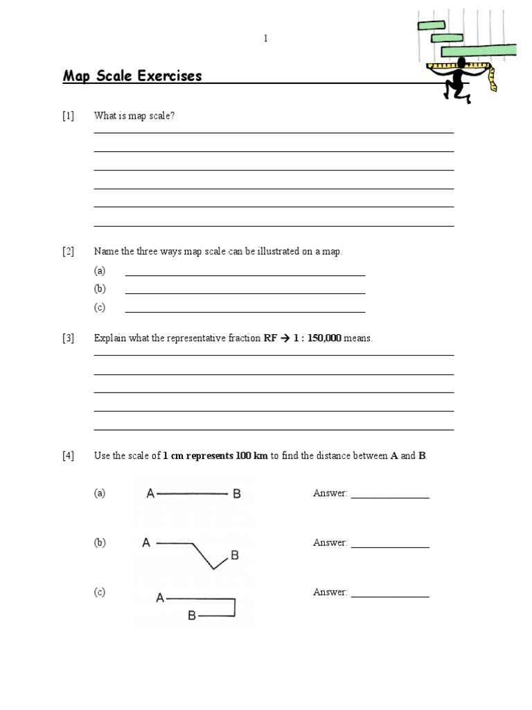 Map Scale Exercises and Worksheets | PDF | Map | Teaching Mathematics