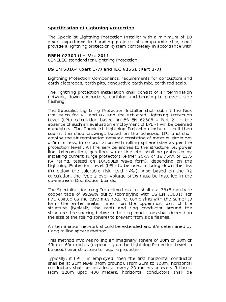 Specification for a Comprehensive Lightning Protection System in ...