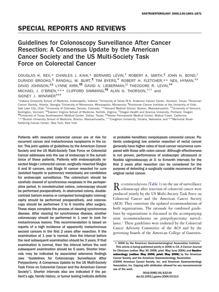 Guidelines For Colonoscopy Surveillance After Cancer | PDF | Colorectal ...