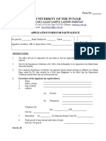 University of The Punjab: Application Form For Equivalence