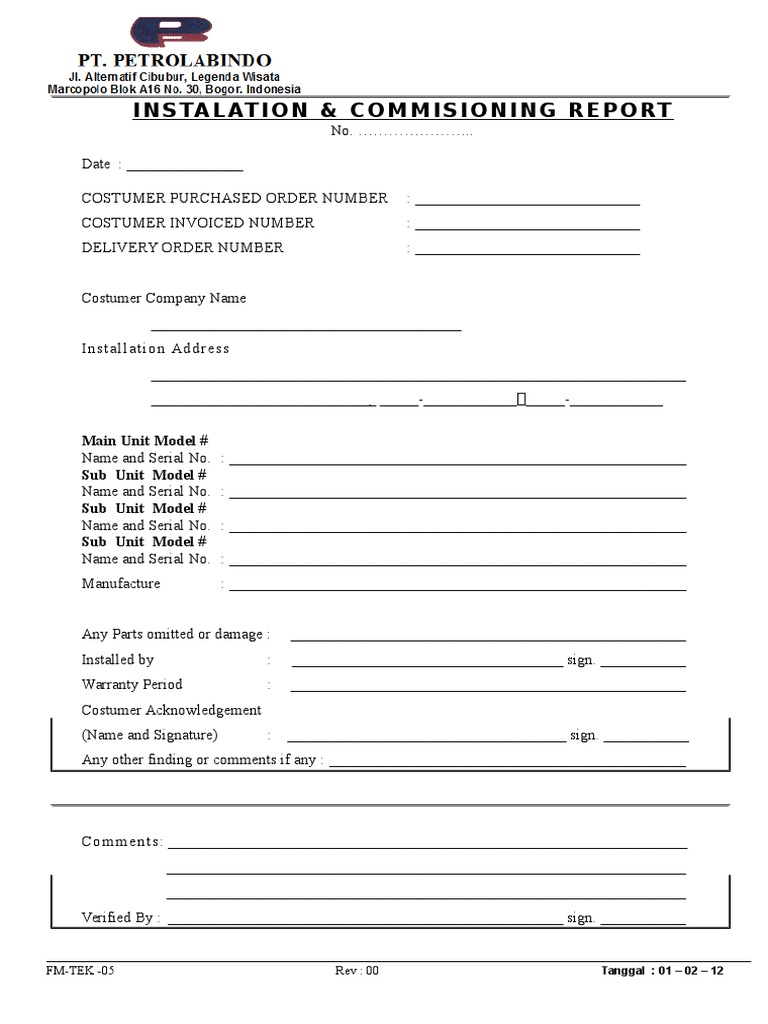 Installation and Commissioning Report | PDF | Business