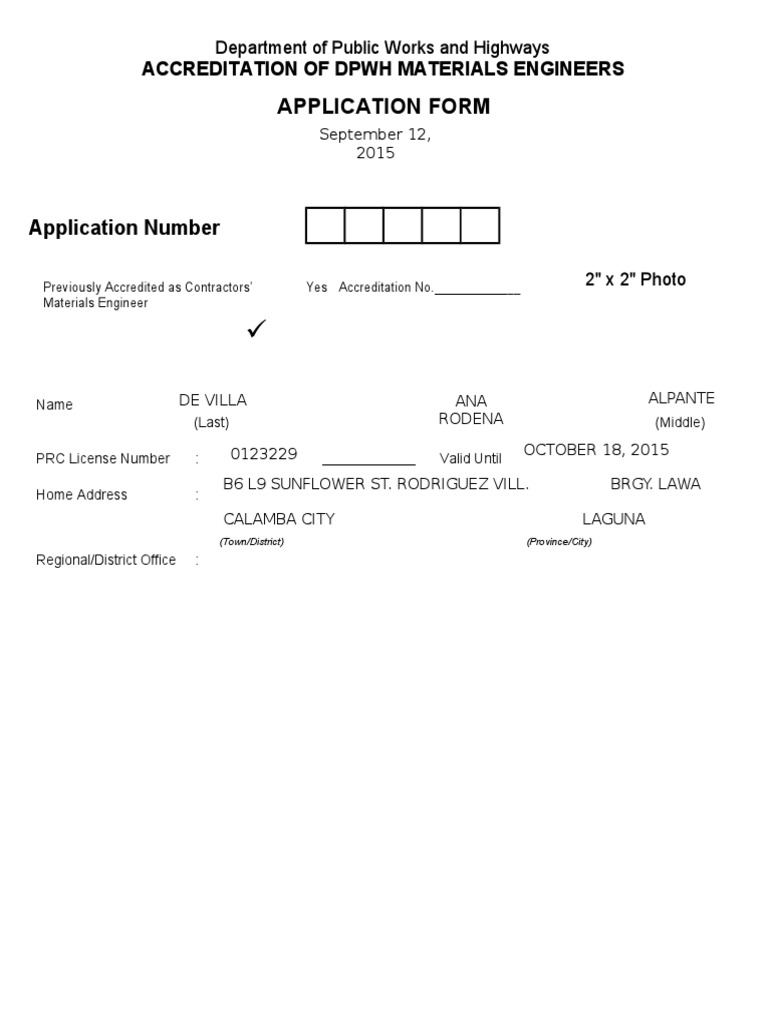 DPWH Materials Engineers Accreditation Form | PDF