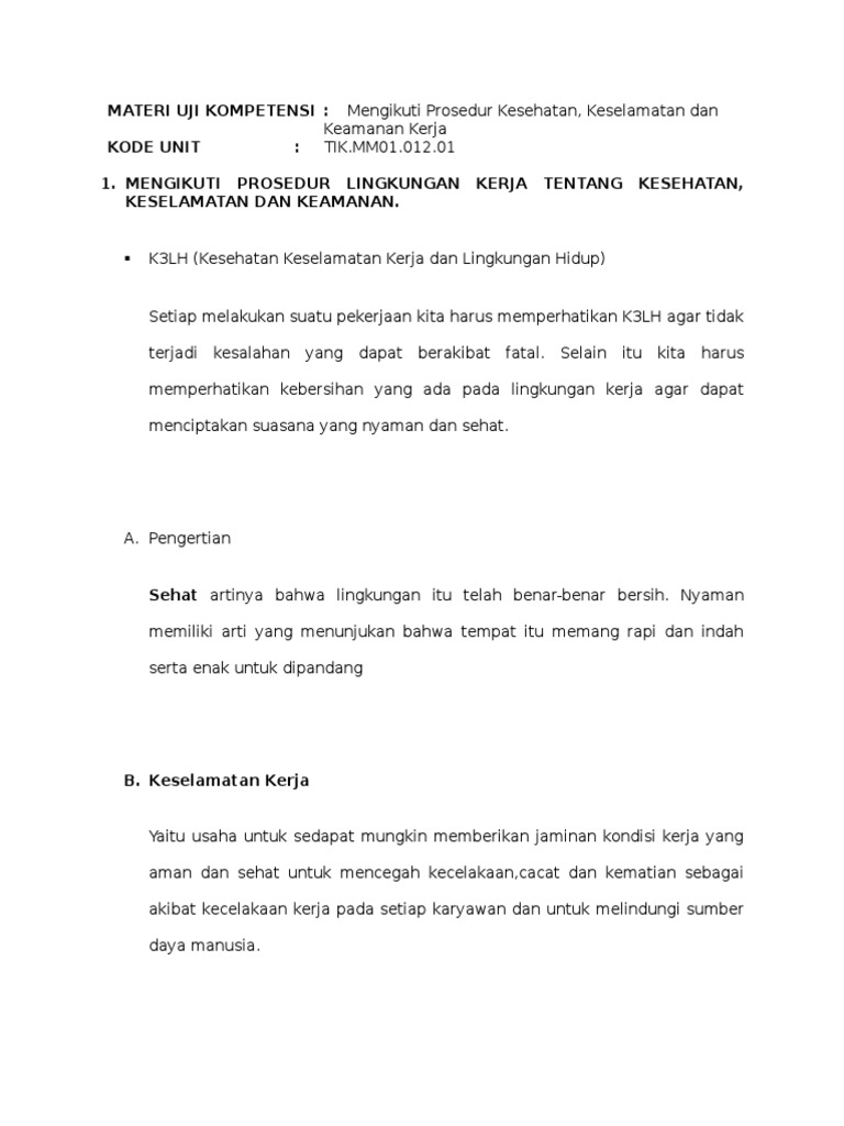 Materi Uji Kompetensi K3lh