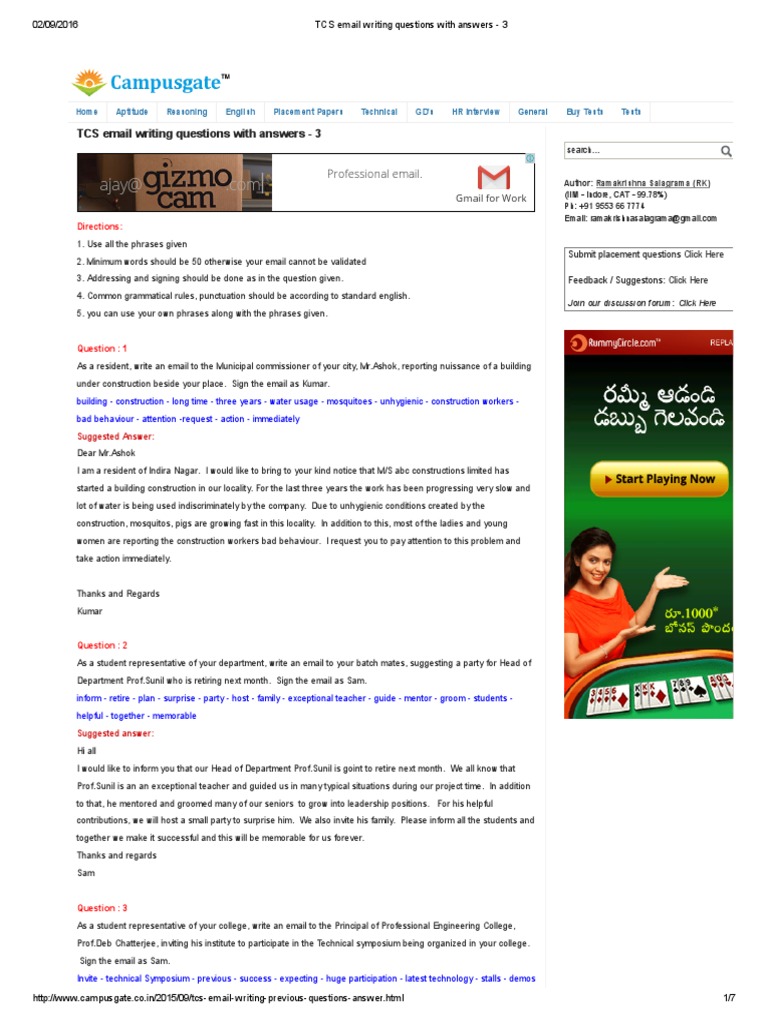 TCS Email Writing Questions & Answers | PDF | Question | Mentorship