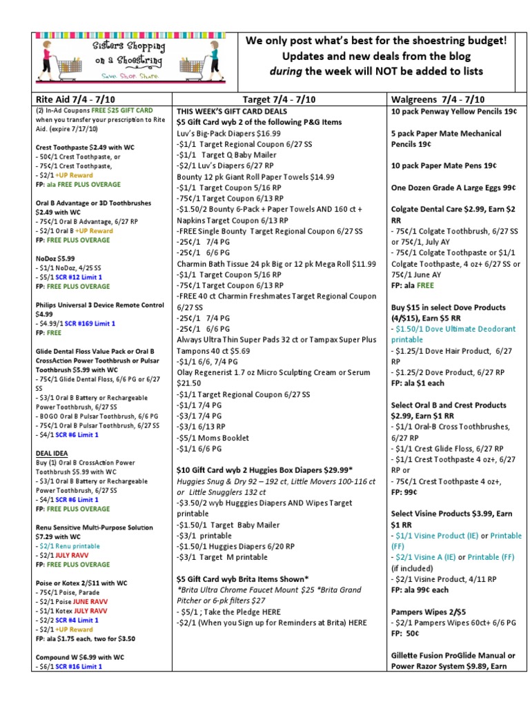 Rite Aid, Wags, Target Match-Ups 7-4 | PDF | Personal Hygiene Products ...