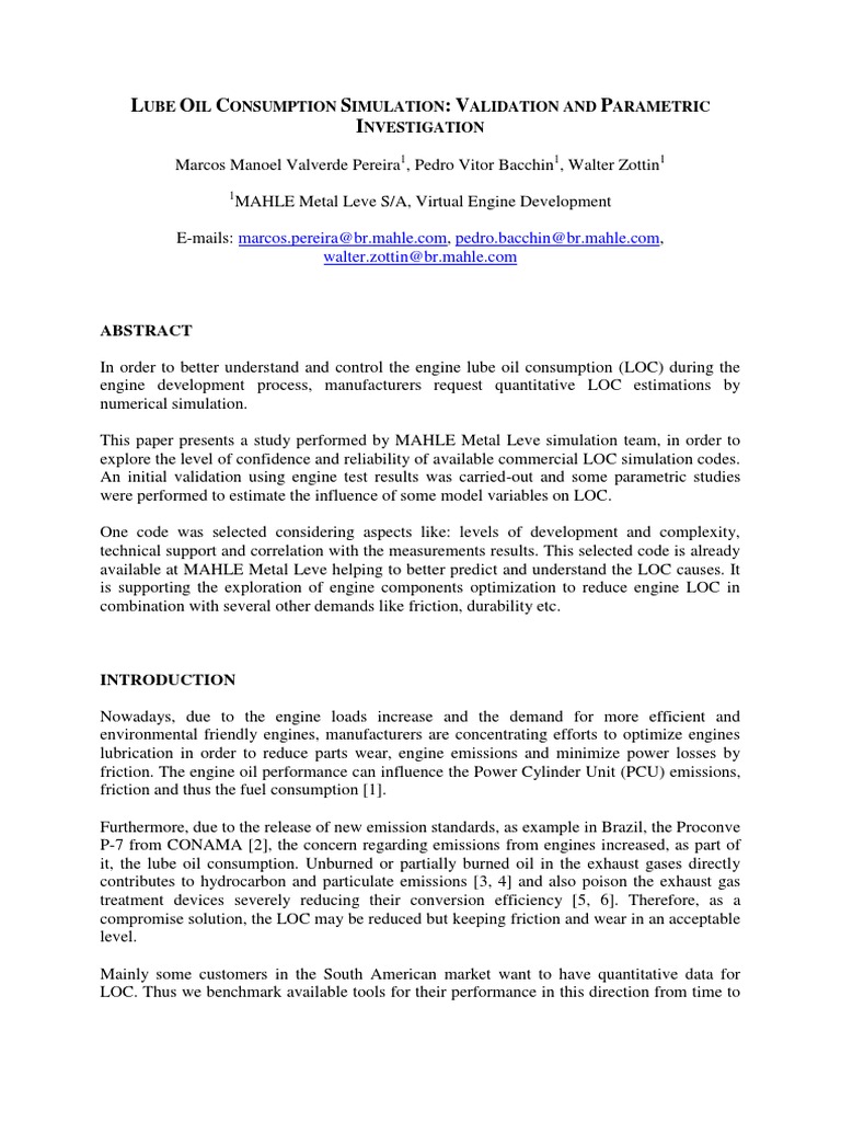 Simulation and Validation of Lube Oil Consumption Models Investigating