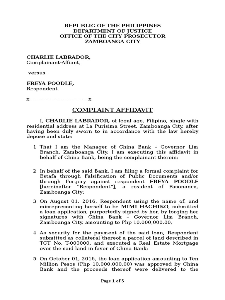 Complaint Affidavit PDF Common Law Government