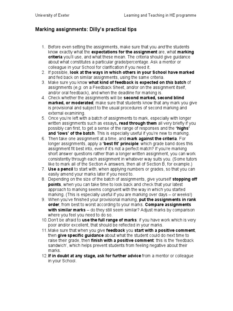Tips For Marking Assignments Download Free PDF Pedagogy Cognition