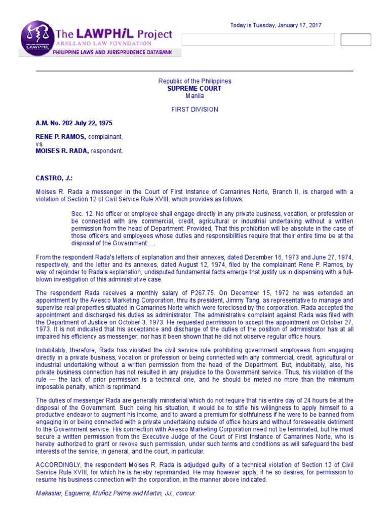 Ramos vs. Rada | PDF | Employment | Government