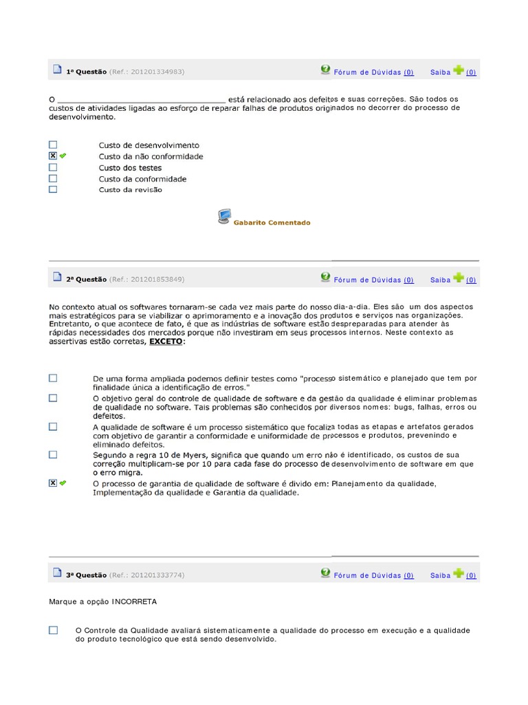 Questões de Qualidade e Testes de Software | PDF | Teste de unidade ...
