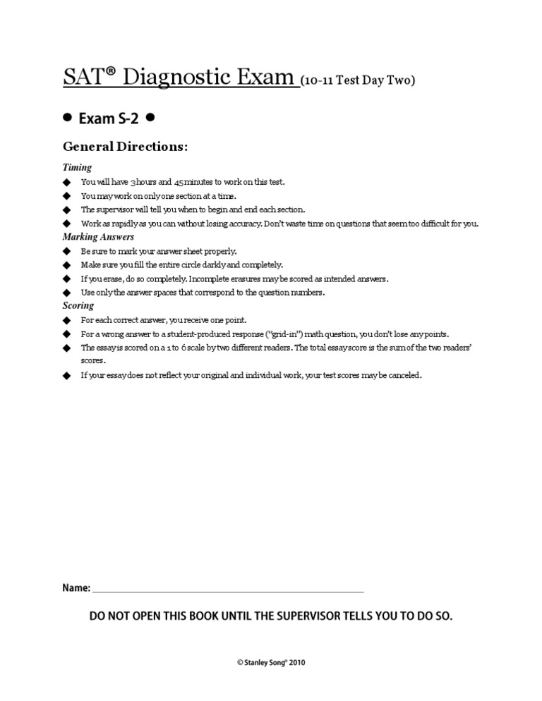 SAT Diagnostic Exam Instructions | PDF | Sat | Evaluation
