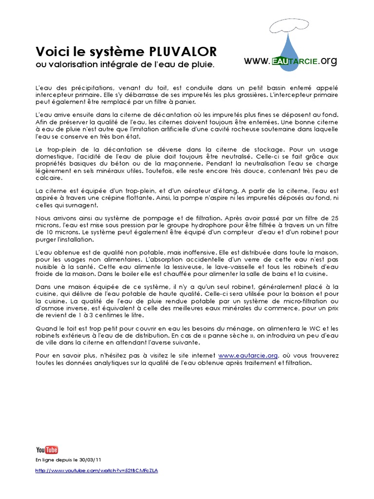 Voici Le Systeme Pluvalor Ou Valorisation Integrale De L Eau De Pluie Boire De L Eau Pluie