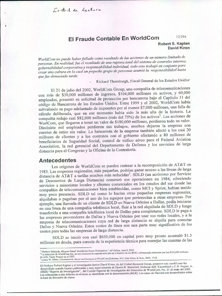El Fraude Contable En Worldcom Pdf At T Contabilidad