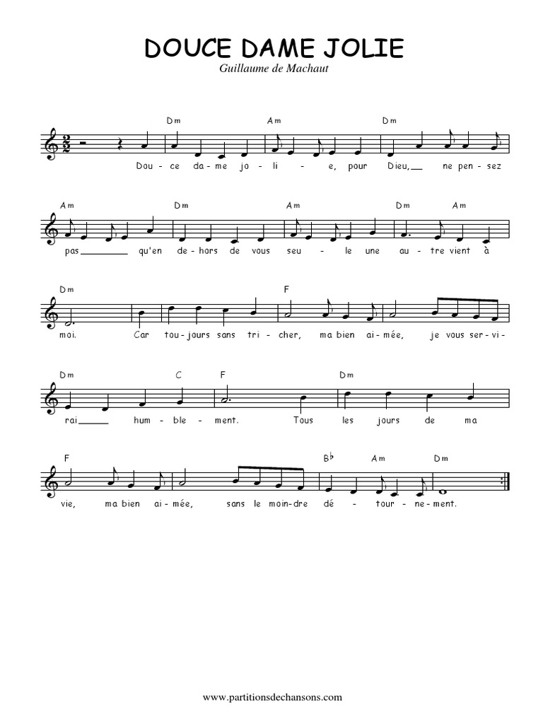 Guillaume De Machaut Douce Dame Jolie Pdf Musique Classique Poesie