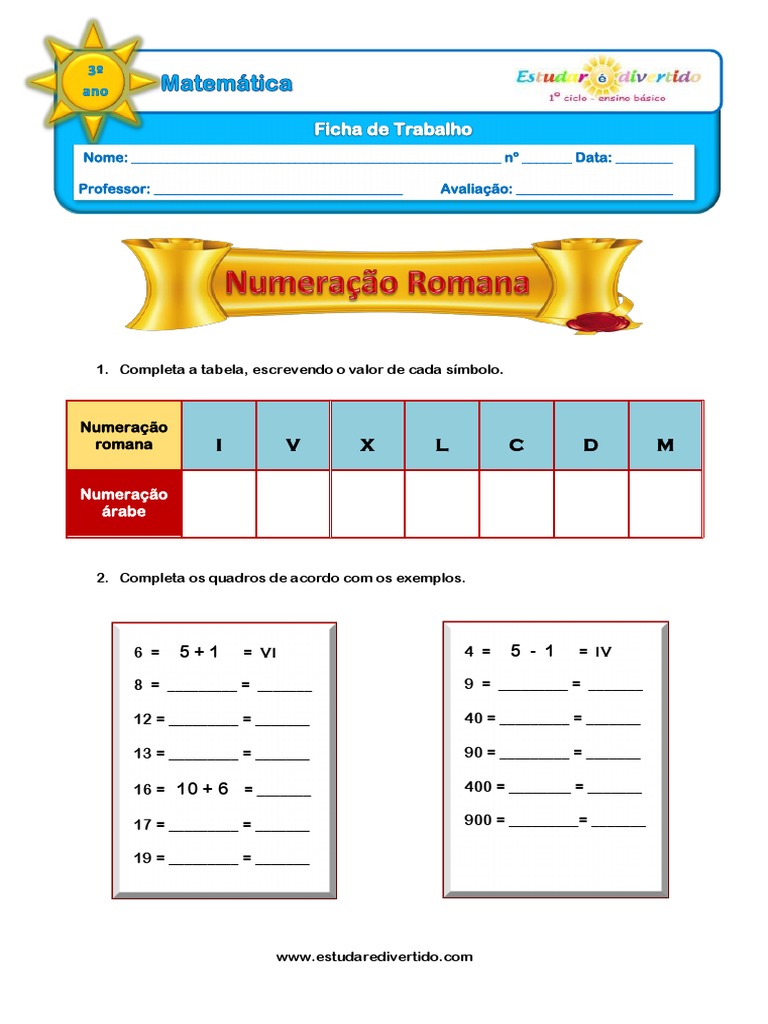 Numeração Romana Ficha