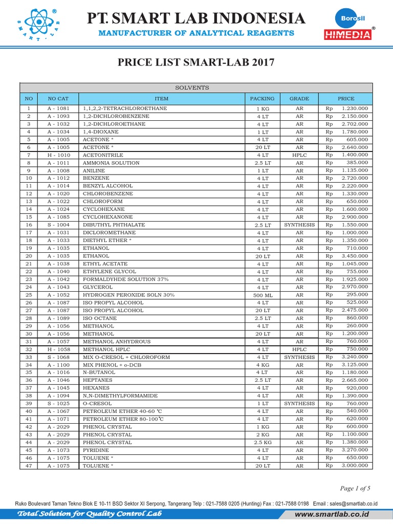 Smart Lab Products Price List 2017 | PDF | Potassium | Diet & Nutrition