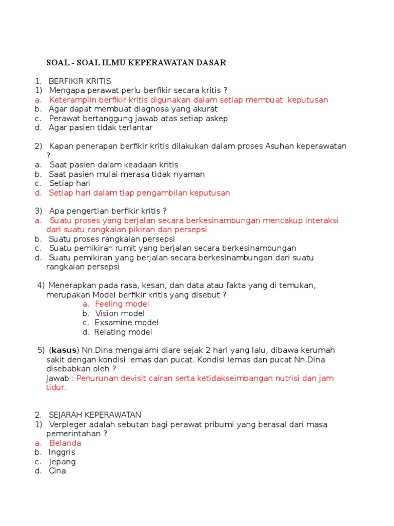 Soal Keperawatan Dasar