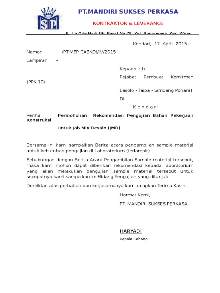 Surat Permohonan JMD