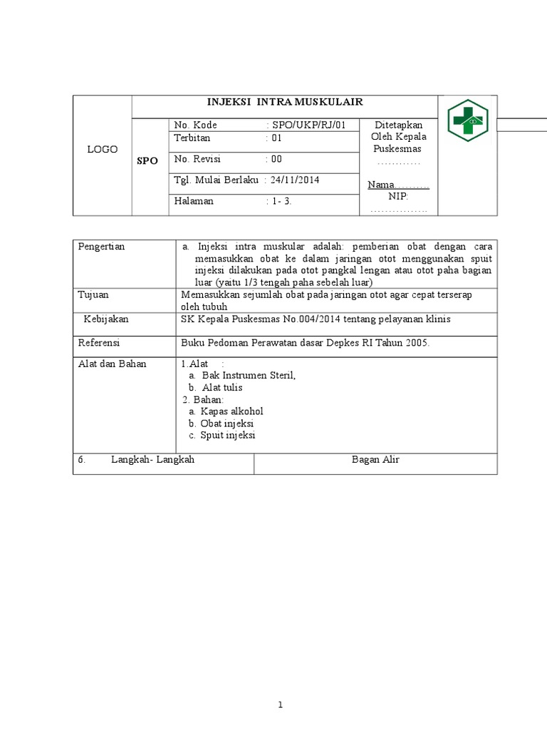 Contoh Spo Injeksi Intra Muskuler | PDF | Pengembangan Diri | Kesehatan ...
