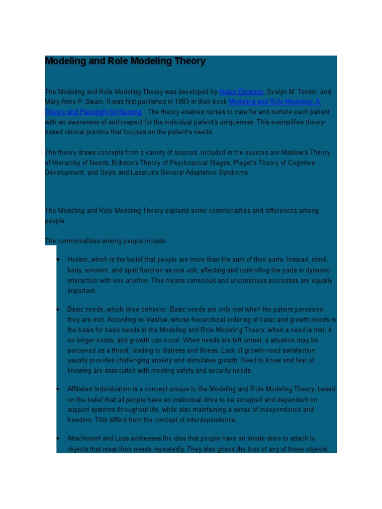 Modeling and Role Modeling Theory PDF Stress (Biology) Attachment