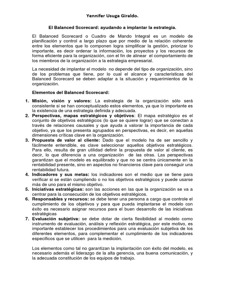 El Balanced Scorecard | PDF | Business | Liderazgo