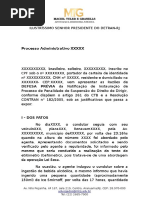 Exemplo De Carta De Defesa De Multa Vários Exemplos
