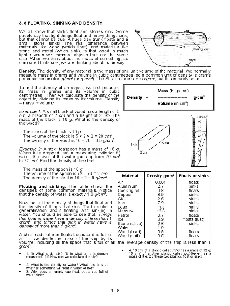 Floating Sinking And Density Buoyancy Density