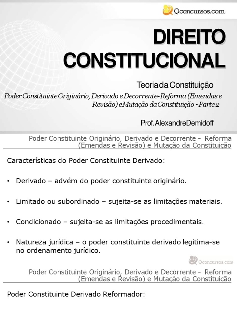 Poder Constituinte Aula 2 | PDF | Emenda Constitucional | Constituição