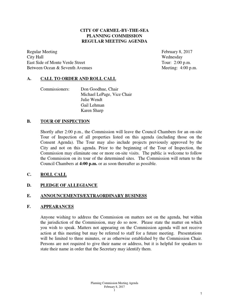 City of CarmelByTheSea Planning Commission Regular Meeting Agenda