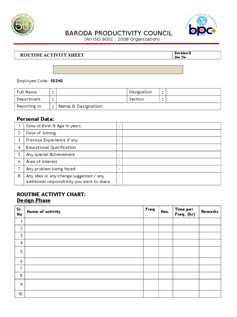 Routine Activity Sheet | PDF