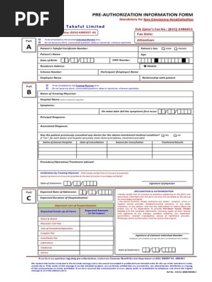 Pre Authorization Form Patient Physician