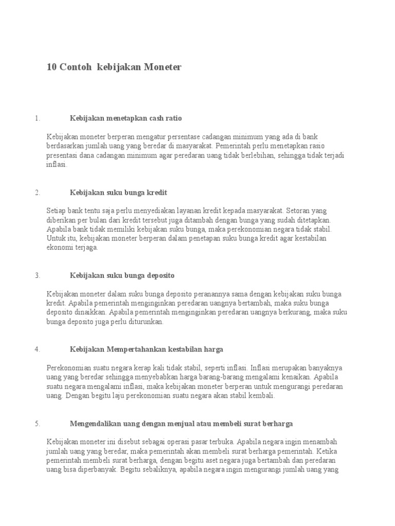 10 Contoh Kebijakan Moneter