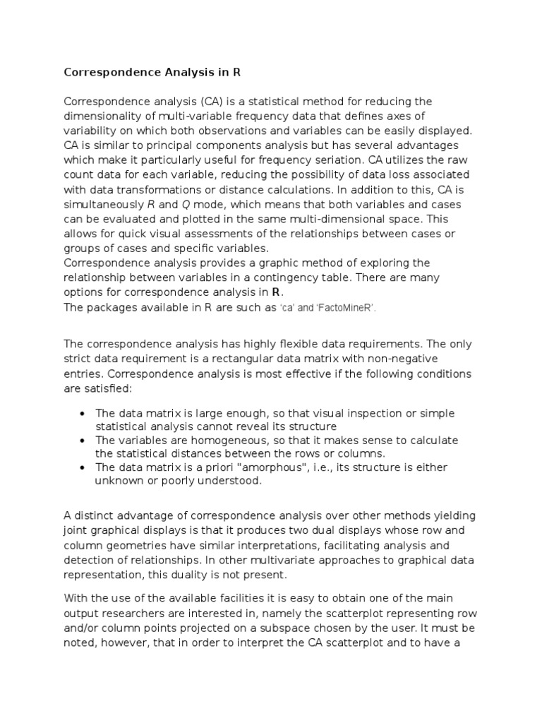 Correspondence Analysis Using R | PDF