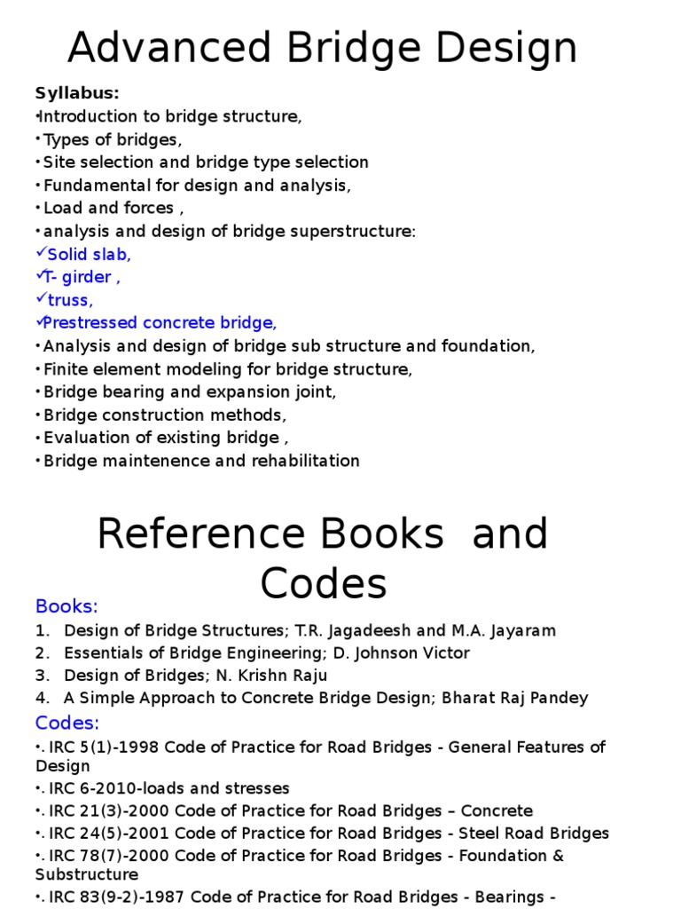 Advanced Bridge Design Syllabus | PDF | Bridge | Structural Engineering
