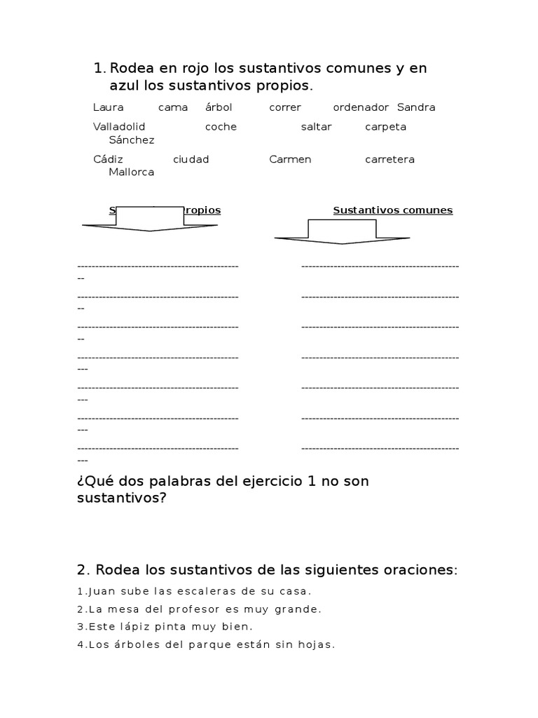 Ejercicios Clases De Sustantivos 4 Primaria