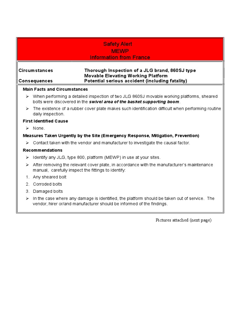 Safety Alert JLG Inspection | PDF