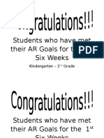 Students Who Have Met Their AR Goals For The 1 Six Weeks: Kindergarten - 2 Grade