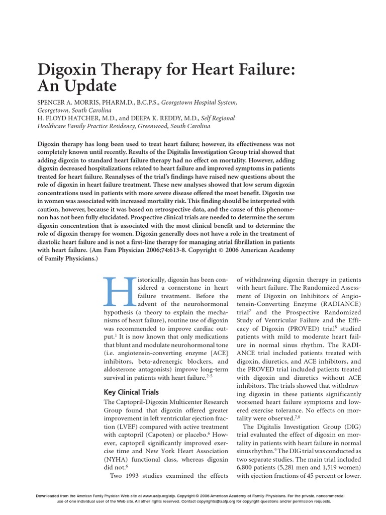 Digoxin Therapy for Heart Failure Heart Failure Cardiovascular Diseases