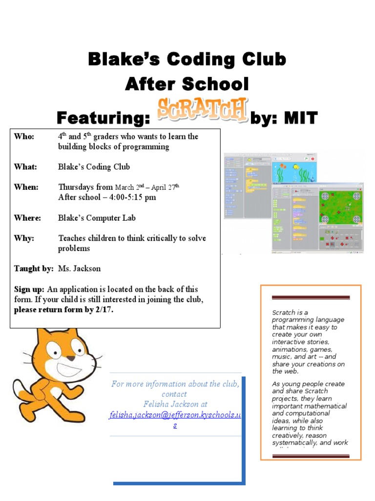 Coding Club Flyer 2 | PDF | Scratch (Programming Language) | Behavior ...