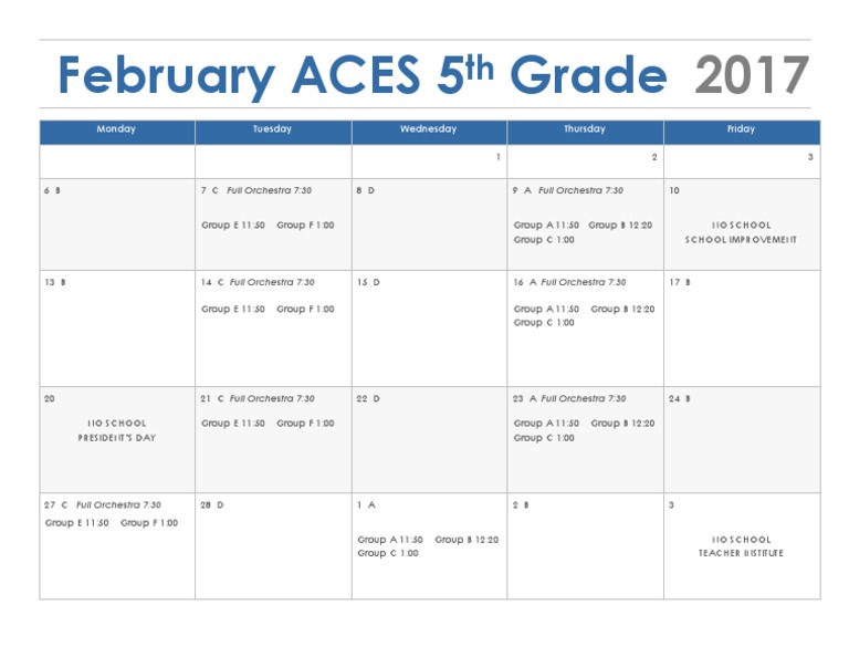 February 2017 5th Grade Schedule | PDF