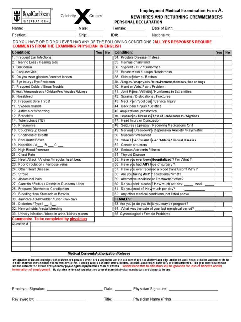 Employment Medical Examination Form | PDF