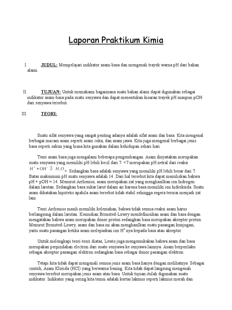 Contoh Laporan Praktikum Asam Basa Seputar Laporan