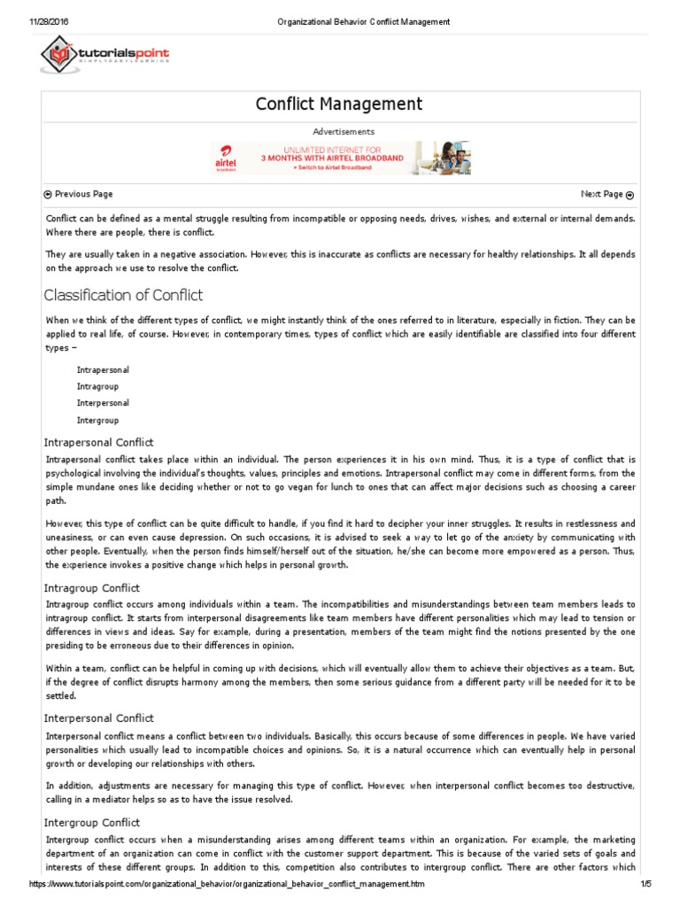 Organizational Behavior Conflict Management | PDF | Conflict (Process ...