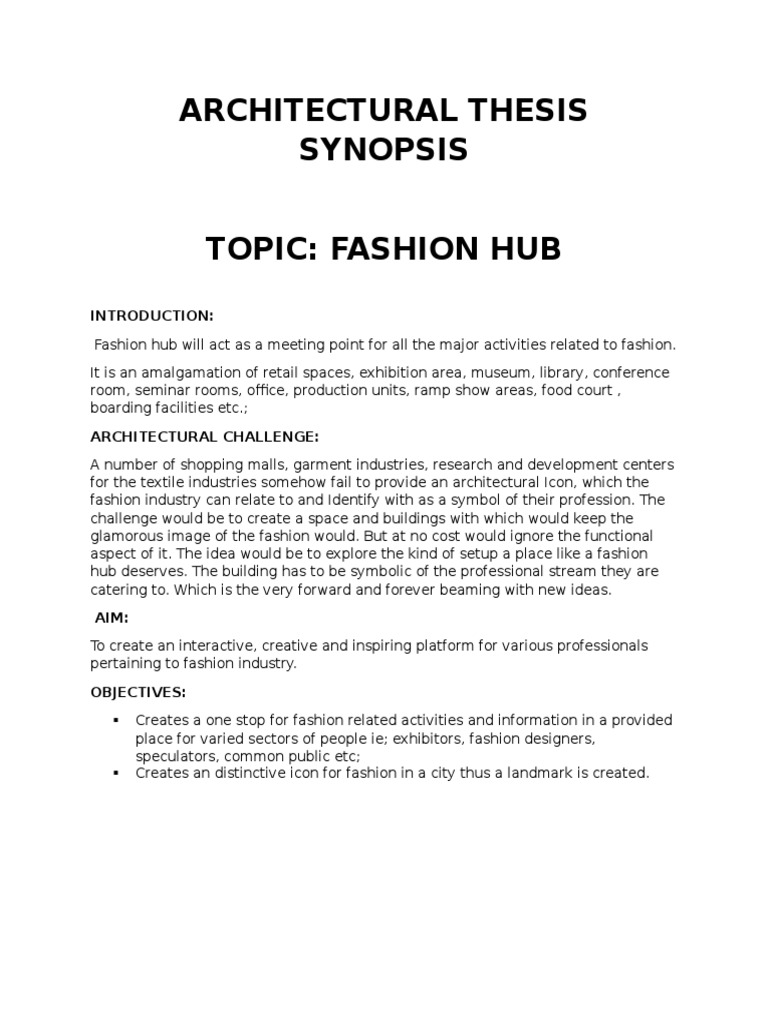 fashion hub thesis synopsis