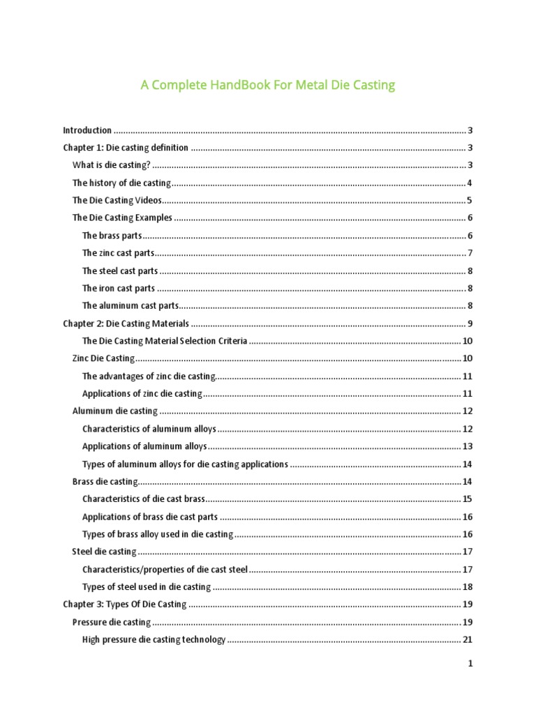 HandBook Die Casting PDF Casting (Metalworking) Brass